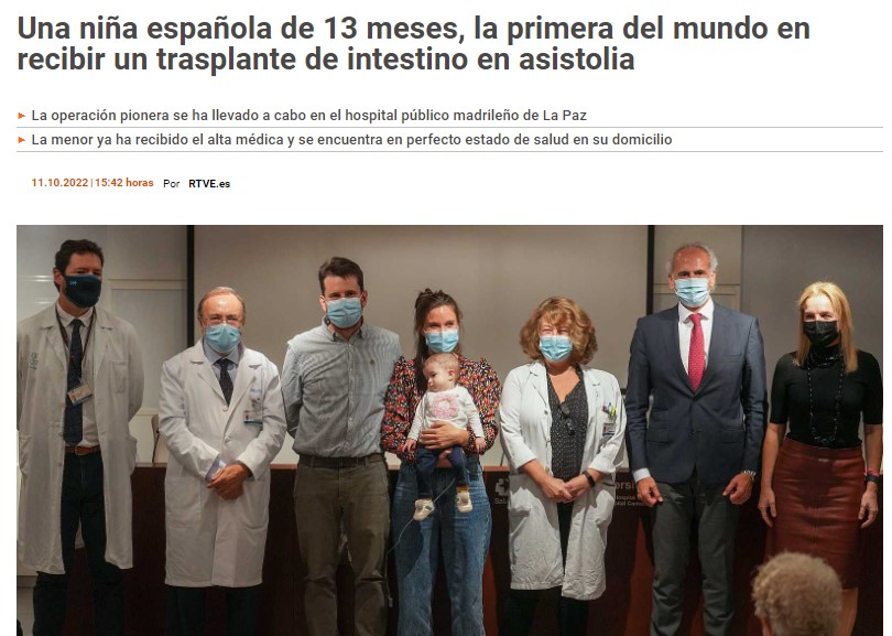 Hito científico en La Paz: salvan a una niña de 13 meses con el primer trasplante de intestino en asistolia del mundo.